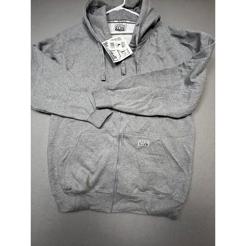 Pro Club Full Zip Hoodie Heavy Weight Fleece Heather Gray Large Mens